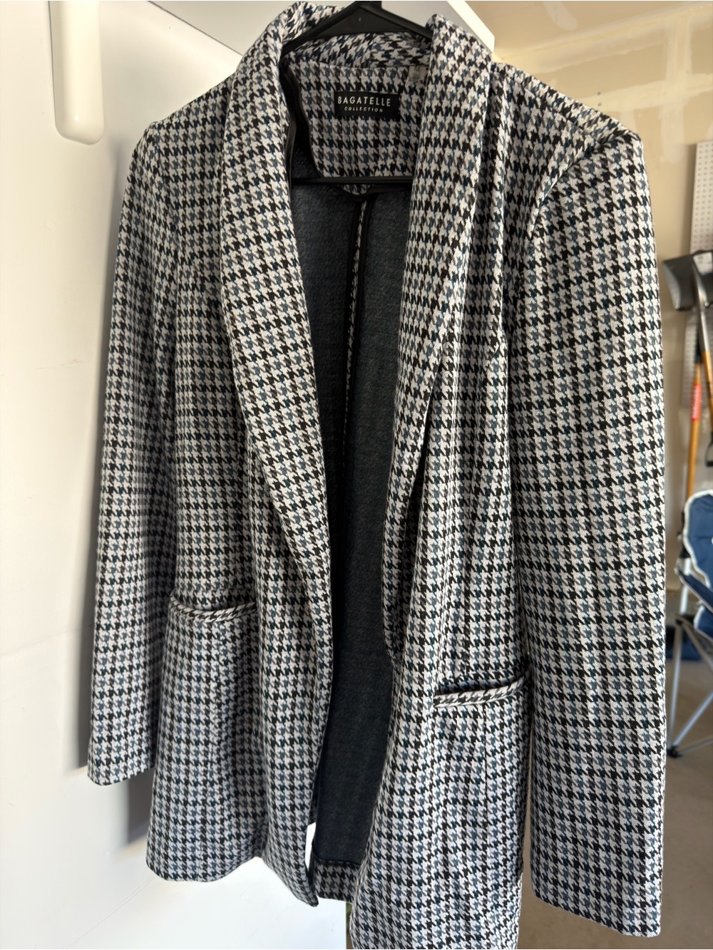 bagatelle Black and White Houndstooth Open-Front Blazer